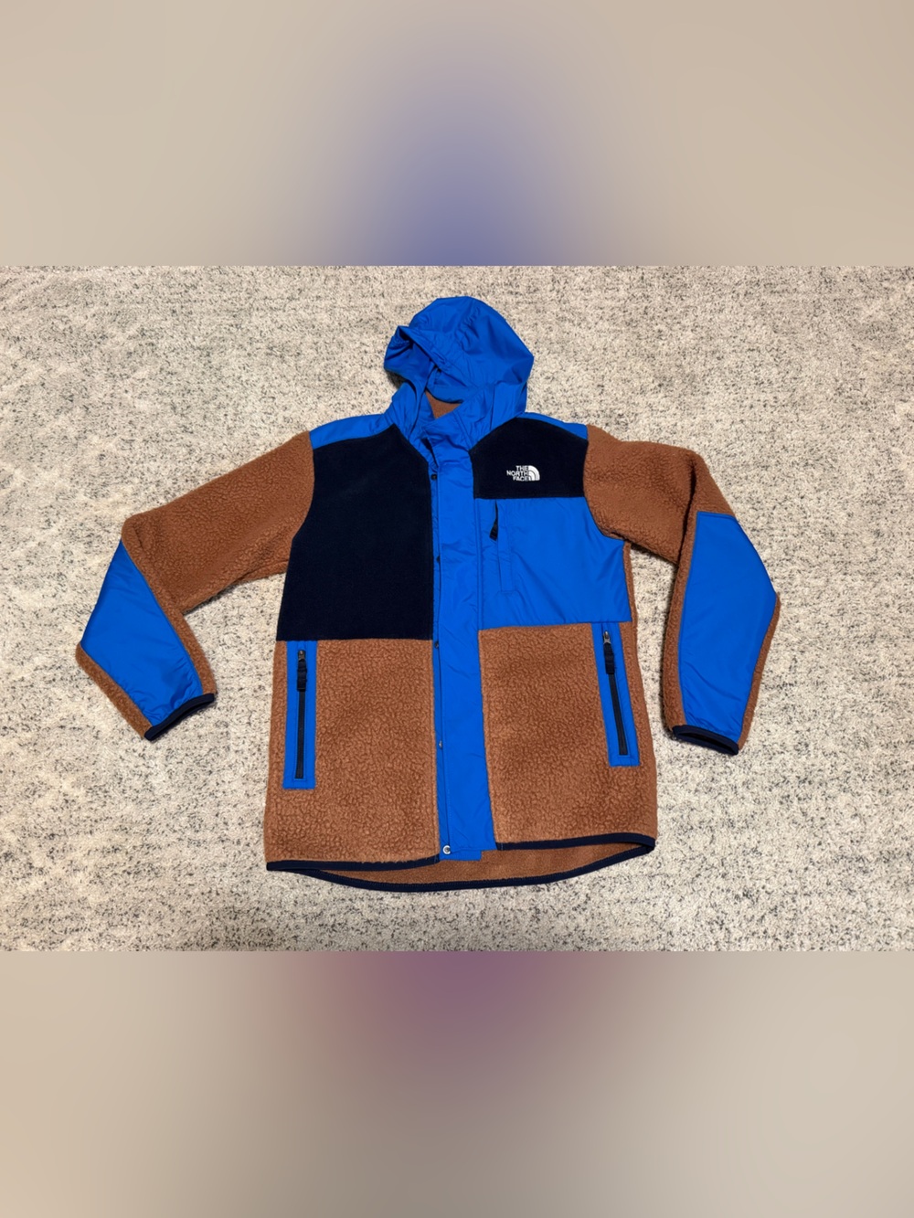 The North Face Sherpa Fleece Hooded Jacket Boys large 14/16 Blue Brown